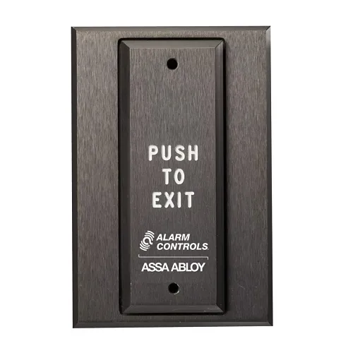 Alarm Controls PN5-211 Narrow Push Plate, Pneumatic Time Delay, PUSH TO EXIT in Black, Bronze