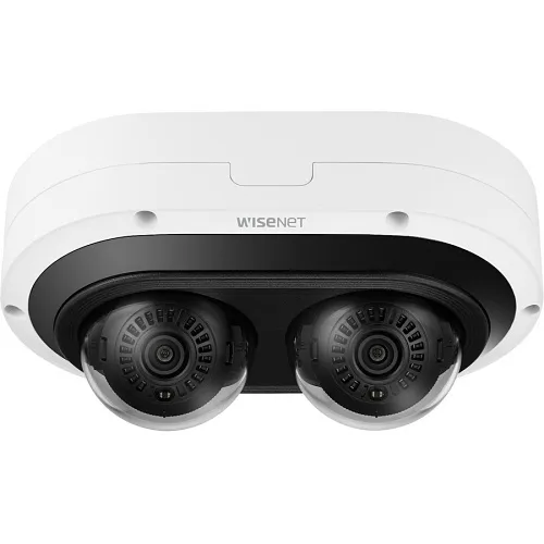 Hanwha PNM-C12083RVD/KEX 2x6MP AI Outdoor IR Vandal Dome IP Camera with 3.54-6.69 mm Lens, TAA Compliant, White