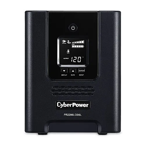 CyberPower PR2200LCDSL Smart App Sinewave Series 7-Outlet Mini-Tower Line Interactive UPS with LCD Control Panel, 2070VA 1980W, NEMA 5-20P 10' Cord, PowerPanel Business