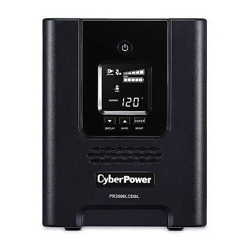 CyberPower PR3000LCDSL Smart App Sinewave Series 7-Outlet Mini-Tower Line Interactive UPS with LCD Control Panel, 3000VA 2700W, NEMA L5-30P 10' Cord, PowerPanel Business Edition