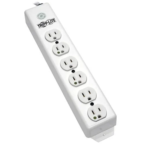 Eaton Tripp Lite PS-602-HG Safe-IT Medical-Grade Power Strip, UL 1363, 6x Hospital-Grade Outlets, Antimicrobial, 1.5' (0.45m) Cord