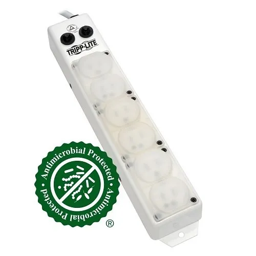 Eaton Tripp Lite PS-615-HG-OEMRA Safe-IT UL 1363A Medical-Grade Power Strip, 6 Hospital-Grade Outlets, 15' Right-Angle Cord, White