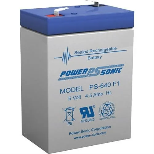 Power Sonic PS-640 PS Series 6V, 4.5Ah General Purpose Rechargeable SLA Battery, F1 Terminals