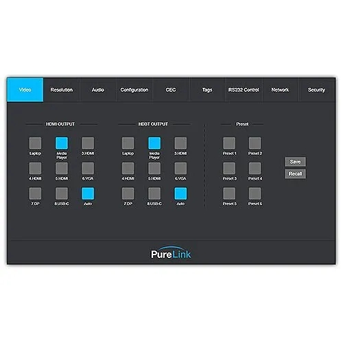 PureLink PS-820S 8x2 4K/60 Seamless Presentation Switcher with 18 Gbps
