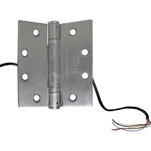 RCI 95246 Electrified Hinge, 2 + 4 Wire 5" x 5" x 5 Knuckle x 4' Lead, Brushed Chrome