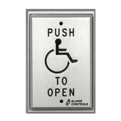 Alarm Controls PS5-141 Single Gang Push Plate, Pneumatic Time Delay, ADA Symbol "Push to Open" in Black, Clear Finish (Replaces PS1-141)