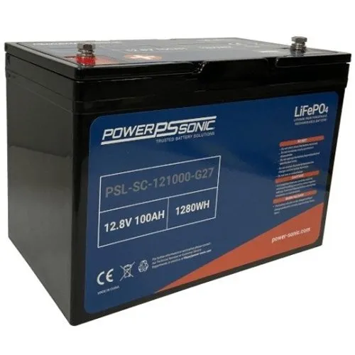 Power Sonic PSL-SC-121000-G27 PSL-SC Series 12.8V, 100Ah Deep Cycle Rechargeable Lithium Battery, T11 Terminals