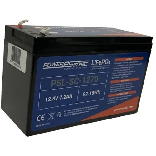 Power Sonic PSL-SC-1270 PSL-SC Series 12.8V, 7.2Ah Deep Cycle Rechargeable Lithium Battery, F2 Terminals