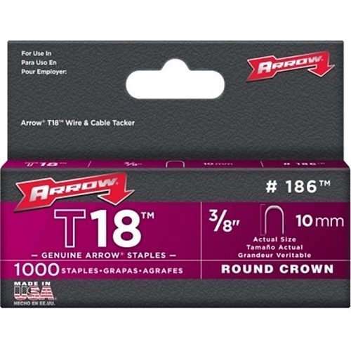 Arrow 186 T18 Round Crown Staples, 3/8" 7/16", 1000-Pack