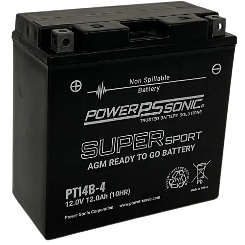 Power Sonic PT14B-4 Rechargeable Powersports SLA Battery, 12V, 12Ah