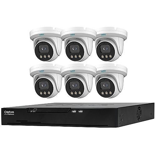 Capture Advance R2-IP8CFCLK 7-Piece Kit, Includes (1) 8-Channel 8-PoE Full-Color NVR and (6) 4MP Six Full-Color Turret Cameras with Built-In Mic