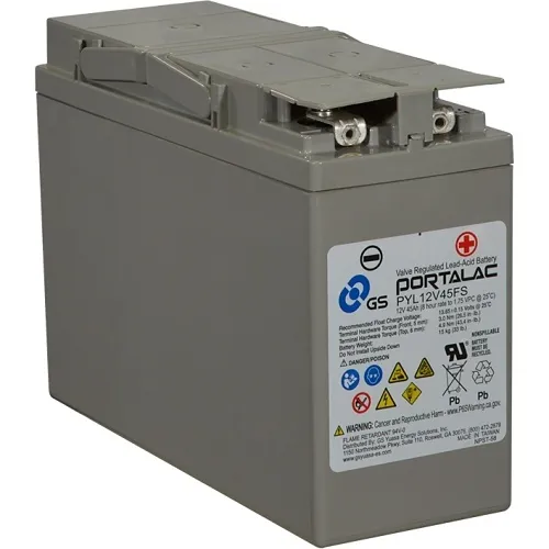 GS Yuasa PYL12 V45FS 12V 45Ah, hr High Temperature Super Long Life Battery, with HT Alloy, Front-M5 Bolt Terminals