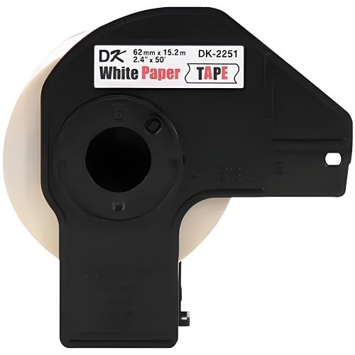 Brother DK-2251 Continuous Length Paper Tape, 2.4" x 50' (62mm x 15.2m), Black / Red on White