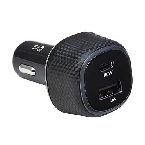 Tripp Lite U280-C02-63W-1B Dual-Port USB Car Charger, 63W Max - USB-C PD 3.0 Up to 60W, USB-A QC 3.0 Up to 18W