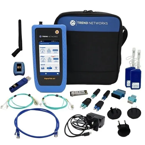 TREND Networks R166001 Copper and Fibre Qualification Tester, 10 Gigabit, Duplex / Shielded Patch Cord, SFP Module, USB Charger