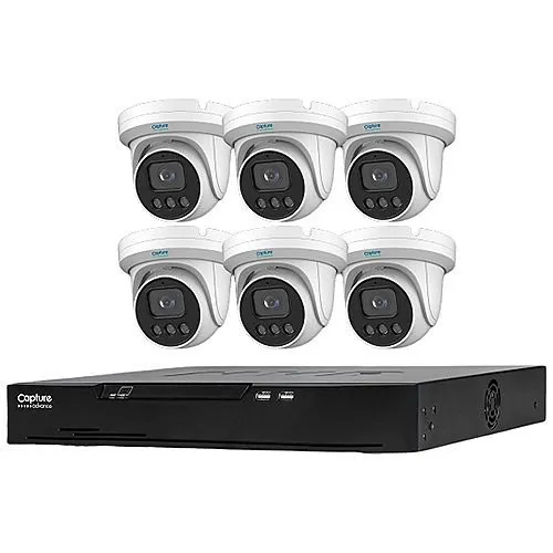 Capture Advance R2-IP8C5MPK 7-Piece Kit, Includes (1) 8-Channel 4K PoE NVR and (6) 5MP Turret Camera with 2.8mm Lens