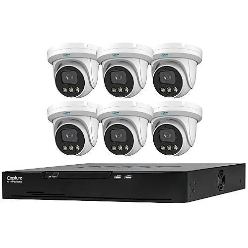 Capture Advance R2-IP8CFCLK 7-Piece Kit, Includes (1) 8-Channel 8-PoE Full-Color NVR and (6) 4MP Six Full-Color Turret Cameras with Built-In Mic