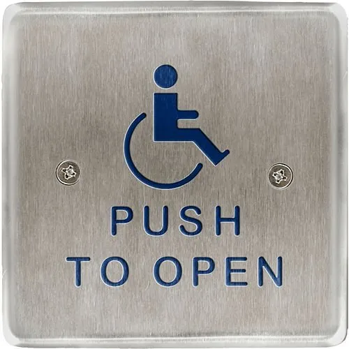 RCI R946HP459 Square Push Plate, Push to Open Text and Handicap Logo, Brushed Stainless Steel