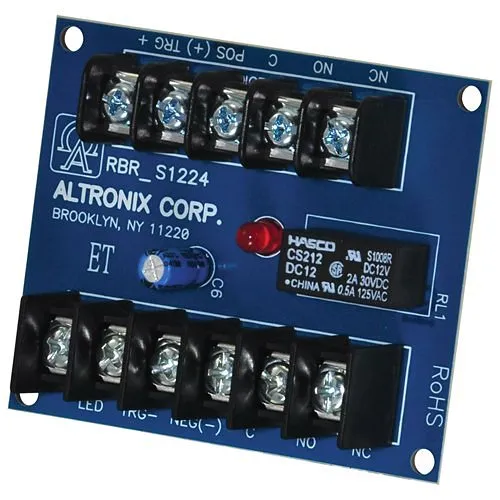 Altronix RBR1224 Toggle/Ratchet Relay Module, 12/24VDC, DPDT Contacts at .5A/120VAC or 2A/28VDC