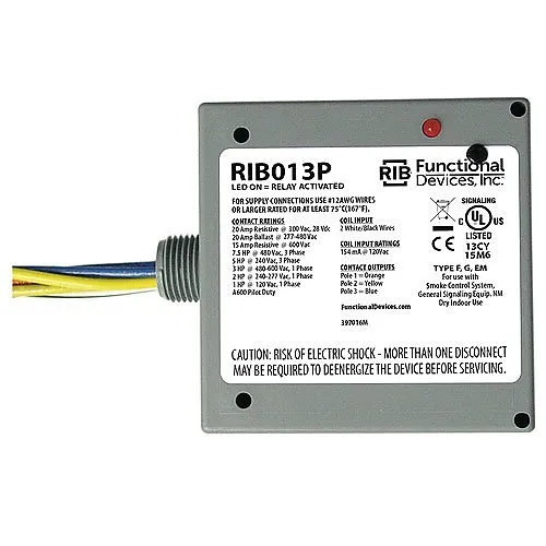 Functional Devices RIB013P Enclosed Power Relay 20A, 3PST-N/O with 120V AC Coil