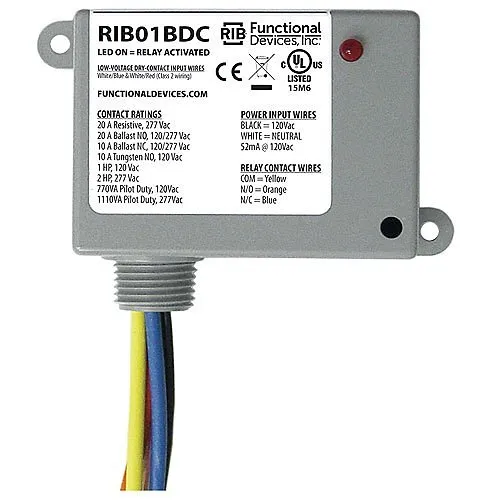 Functional Devices RIB01BDC Enclosed Relay 20A SPDT, Class Dry Contact Input, 120V AC Power Input