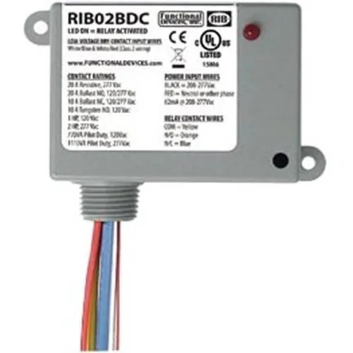 Functional Devices RIB02BDC Enclosed Relay 20A SPDT, Class Dry Contact Input, 208-277V AC Power Input
