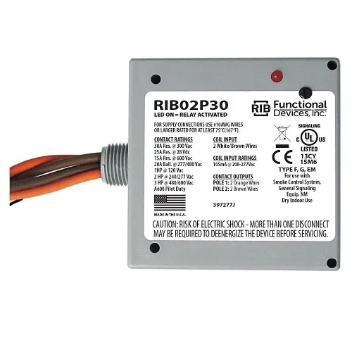 Functional Devices RIB02P30 Enclosure Relay, 30A DPST, 208-277V