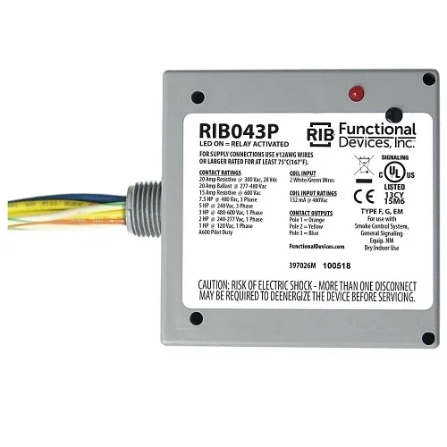Functional Devices RIB043P Enclosed Relay 20A 3PST 480VAC