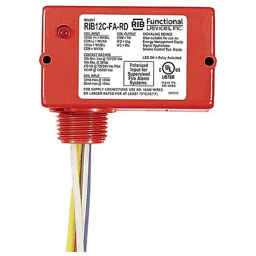 Functional Devices RIB12C-FA-RD Enclosed Relay 10A SPDT, Polarized with 12V AC/DC Coil, Red Housing