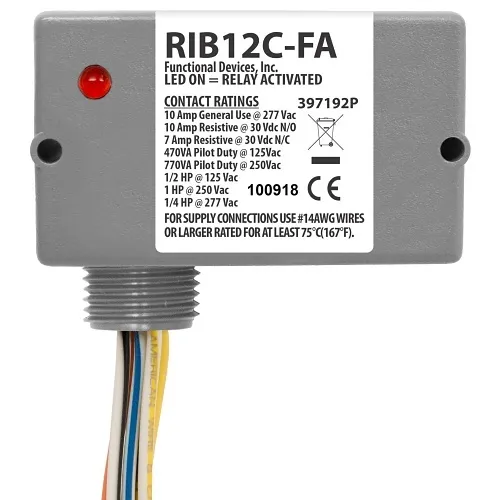 Functional Devices RIB12C-FA Polarized Enclosed Relay, 10A, SPDT, Polarized 12VDC, 12VAC