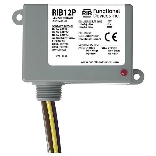 Functional Devices RIB12P DPDT Power Relay, 12 VAC/VDC, 20A