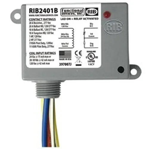 Functional Devices RIB2401B Enclosed Relay 20A SPDT with 24V AC/DC/120V AC Coi