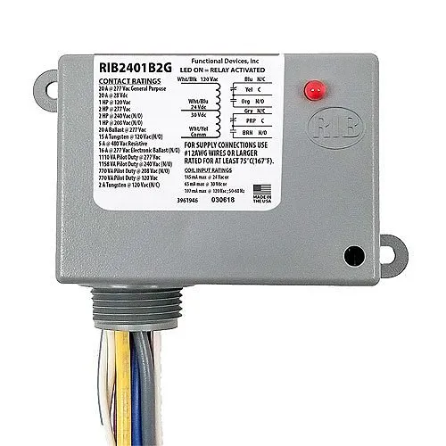 Functional Devices RIB2401B2G Enclosed Relay 20A DPDT with 24V AC/DC/120V AC Coil