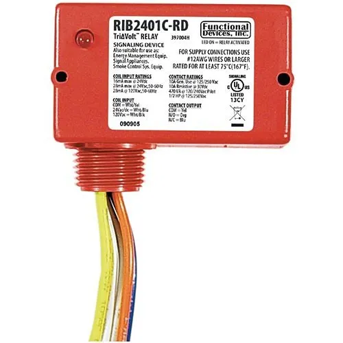 Functional Devices RIB2401C-RD Enclosed Relay 10A SPDT with 24V AC/DC/120V AC Coil Red Housing Version
