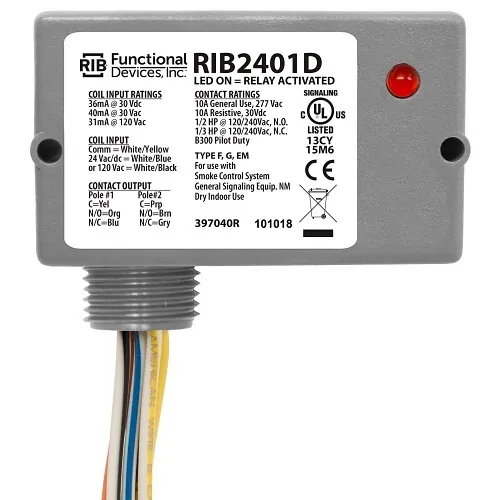 Functional Devices RIB2401D Enclosed Pilot Relay, 24VAC/DC, 10A