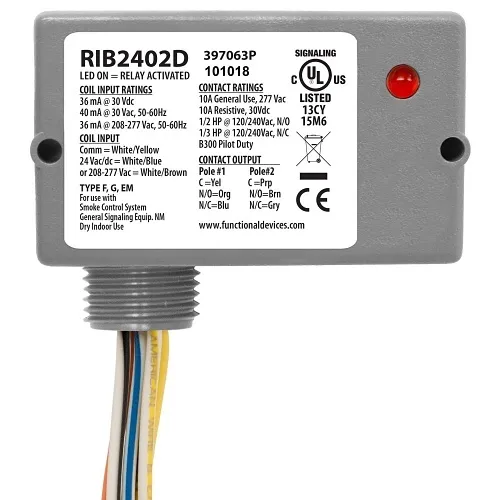 Functional Devices RIB2402D Enclosed Relay, 10A, DPDT