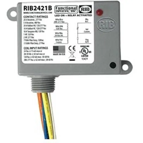 Functional Devices RIB2421B Enclosed Relay 20A SPDT with 24V AC/DC/120V AC/208-277V AC Coil