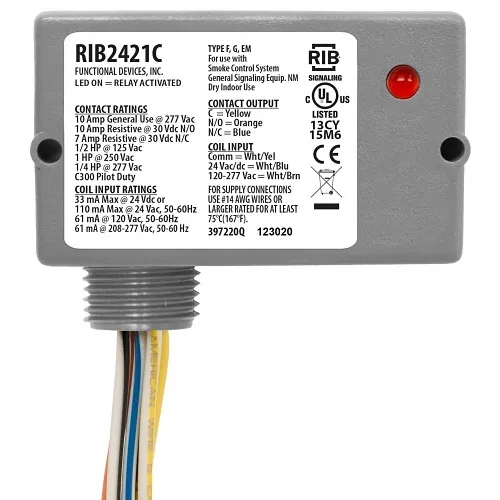 Functional Devices RIB2421C Enclosed Relay SPDT 24VAC, 10A
