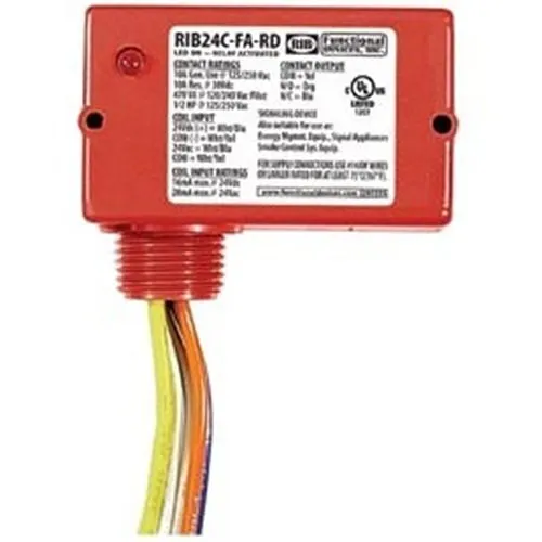 Functional Devices RIB24C-FA-RD Enclosed 10A Relay, Polarized 24V DC, 24V AC Red Housing