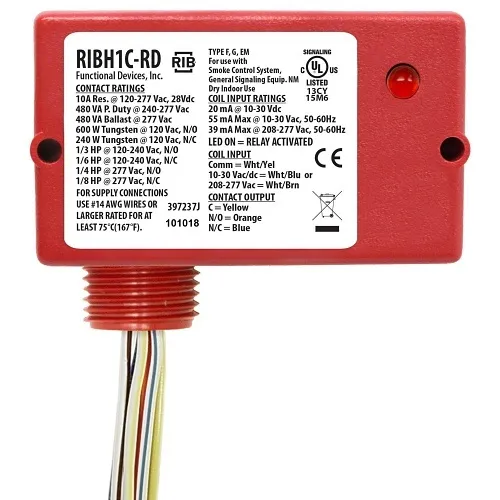 Functional Devices RIBH1C-RD Enclosed Relay 10A SPDT 10-30VAC/DC/208-277VAC, Red Housing