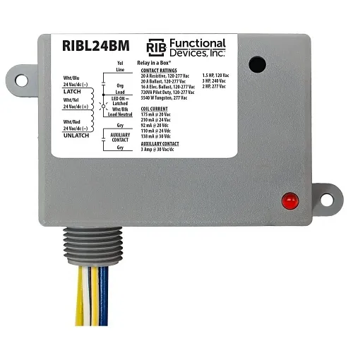 Functional Devices RIBL24BM Enclosed Mechanically Latching Relay, Status LED, Auxiliary Output
