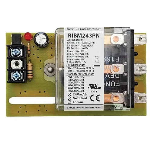 Functional Devices RIBM243PN Power Panel Relay, 4", 30A, 3PDT, 24V AC/DC