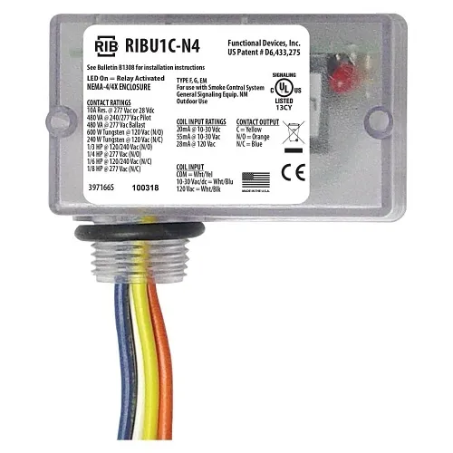 Functional Devices RIBU1C-N4 Enclosed Relay with NEMA4 Housing, SPDT, 10A, 0-30V AC/DC