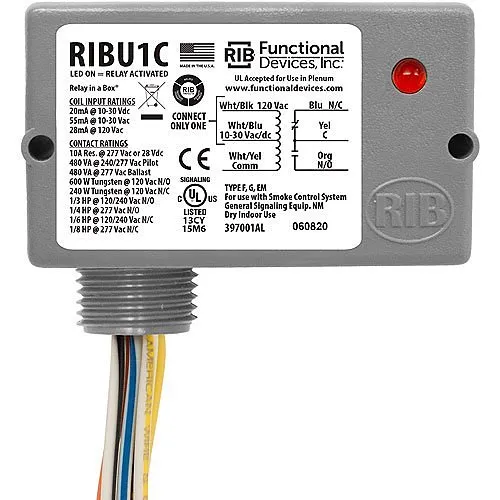 Functional Devices RIBU1C Enclosed Pilot Relay 10A SPDT with 10-30VAC/DC/120VAC Coil