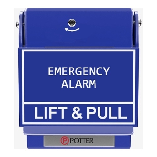 Potter 1000652-5 Pull Station Series Special Aplication Manual Pull Station, Emergency Label, White Text, Blue