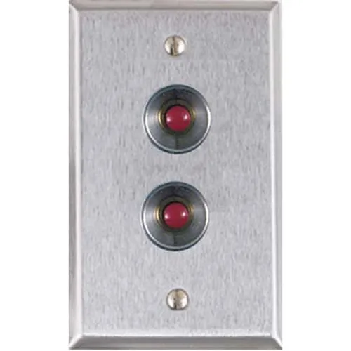 Alarm Controls RP-27 Remote Wall Plate with N/O Red Push Buttons, Guard Ring, Single Gang, Stainless Steel
