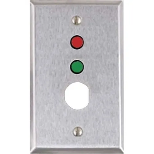 Alarm Controls RP-50 Remote Wall Plate with 3/4" "D" Hole for Ace Lock, 1/4" Red and Green LEDs, Single Gang, Stainless Steel
