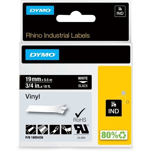 DYMO 1805436 Rhino Black Vinyl Tape, 19mm, white Text