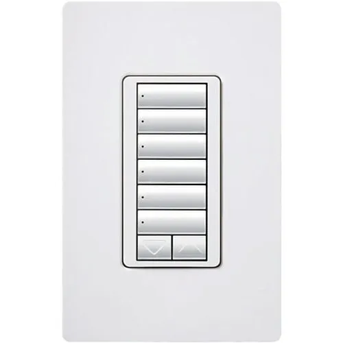 Lutron RRD-W6BRL-WH RadioRA Wall-Mount Designer Keypad, 6-Button with Raise-Lower, White