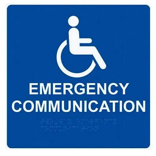 Alpha RSN7087 EMERGENCY COMMUNICATION Wall Sign with Braille, 8"x 8", Blue